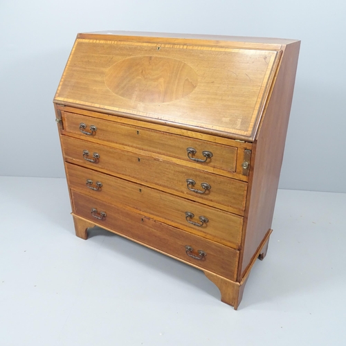 2152 - A reproduction crossbanded mahogany and satinwood strung Bureau, the fall-front revealing a fitted i... 