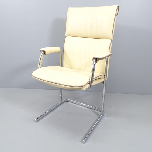 2162 - A mid-century cream leather upholstered Bauhaus style lounge chair on chrome base.