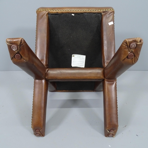 2168 - A contemporary X-frame studded leather stool. 52x42x37cm.