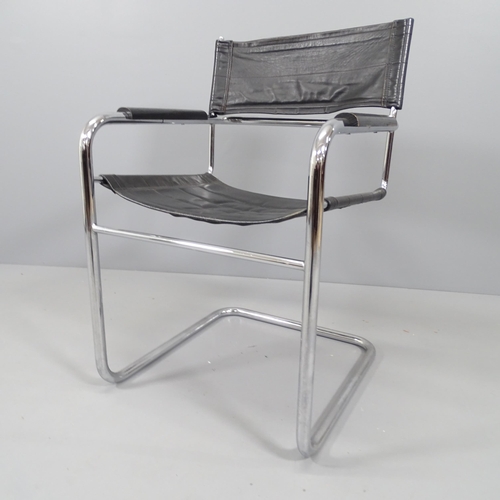 2171 - A mid-century cantilever armchair in the manner of Mart Stam, the chrome frame with wooden arm caps.