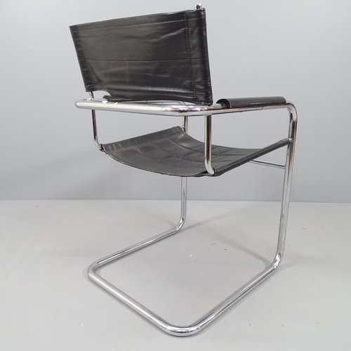 2171 - A mid-century cantilever armchair in the manner of Mart Stam, the chrome frame with wooden arm caps.