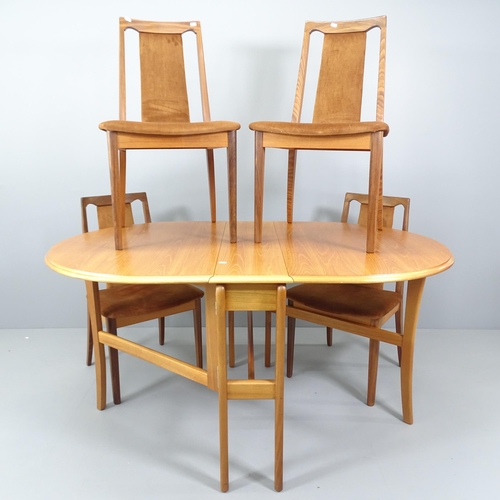 2181 - A contemporary teak gate-leg oval dining table, 89x76x22cm (extending to 150cm) and four mid-century... 