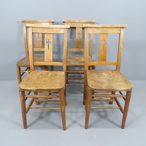 2183 - A set of four elm-seated chapel chairs.