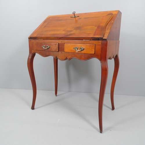 2185 - A French yew-wood ladies' bureau, the fall-front revealing a fitted interior, with single drawer bel... 