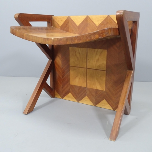 2187 - A mid-century Italian futurist console table or desk, 93x85x33cm, and matching stool with all-over g... 