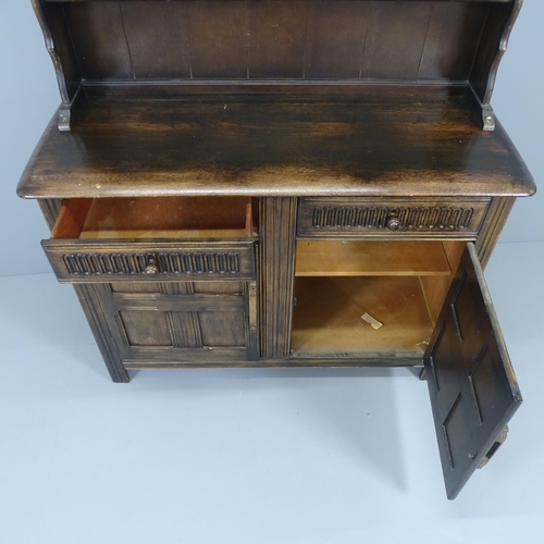 2189 - A late 20th century oak two-section dome-top dresser, with carved and panelled decoration. 123x190x5... 