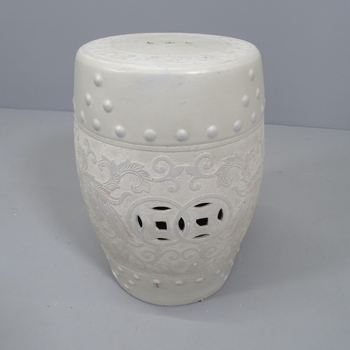 2196 - A Chinese ceramic barrel garden seat. Height 45cm