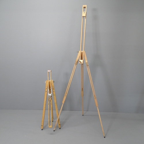 2241 - An adjustable folding artists easel with label for Rowney, max height 185cm, and another (2).