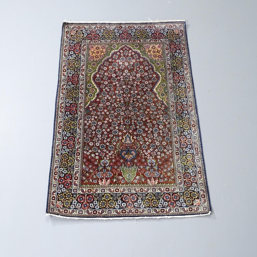 2250 - A Persian cream-ground silk prayer rug. 122x77cm.