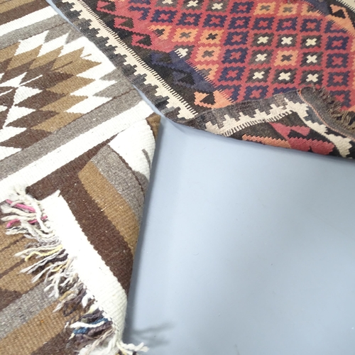 2257 - A red-ground Kilim runner, 357x73cm, and a woollen mat, 112x62cm.