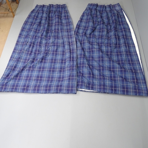 2290 - A pair or blue-tartan design lined and interlined curtains. Drop 80