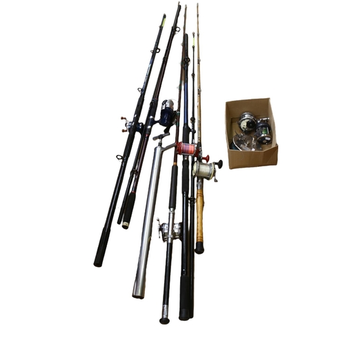 567 - Various sea fishing rods, fixed spool and multiplier reels, etc