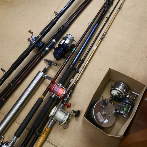 567 - Various sea fishing rods, fixed spool and multiplier reels, etc