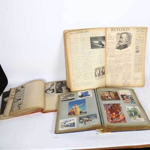 568 - 3 x 1920s and 1930s scrapbooks, with newspaper cuttings, book covers and cards