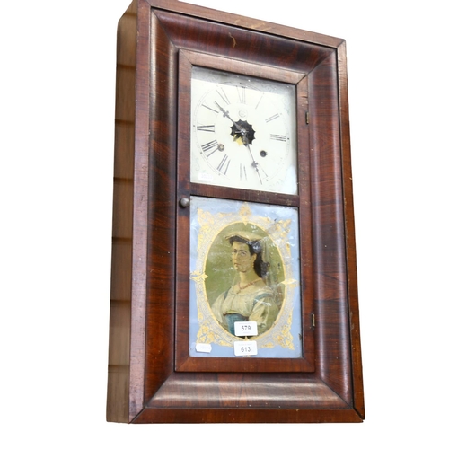 579 - A Vintage wall clock with portrait panel, H66cm