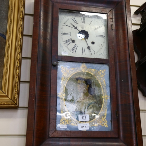 579 - A Vintage wall clock with portrait panel, H66cm