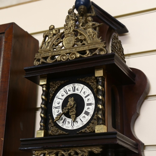 580 - A Continental wall clock with ornate brass mounts, and weights, height approx 50cm