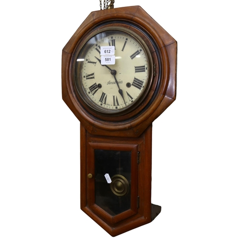 581 - American Ansonia wooden-cased wall clock, H58cm