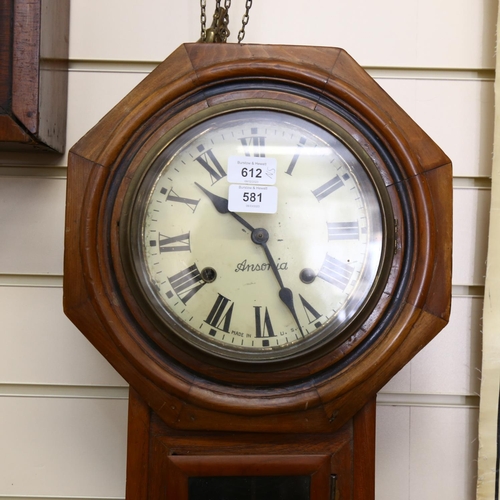 581 - American Ansonia wooden-cased wall clock, H58cm