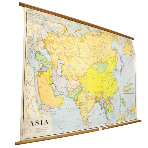 582 - A large Vintage school room map of Asia, by W & AK Johnstone Ltd Edinburgh and London, 124cm across