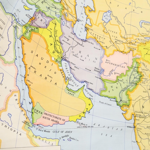 582 - A large Vintage school room map of Asia, by W & AK Johnstone Ltd Edinburgh and London, 124cm across