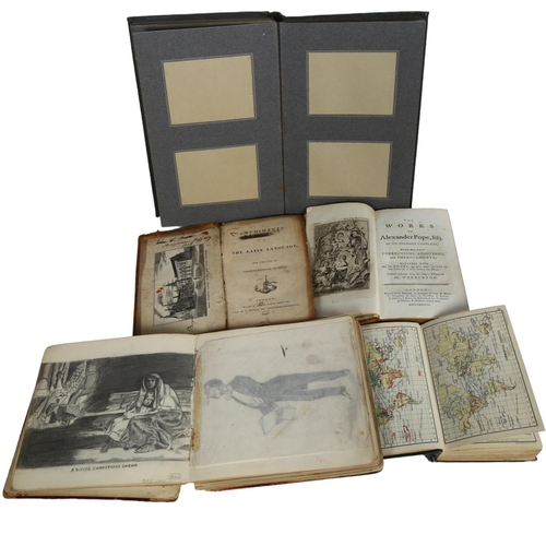 602 - An autograph album with watercolours and sketches, an empty photograph album, and a pocket atlas etc