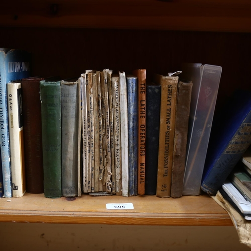 606 - A shelf of various books about lathes and their uses, ironmongery catalogues etc