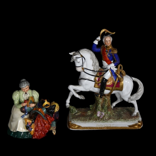 622 - Royal Doulton figure, the wardrobe mistress HN2145, and German porcelain horseman 