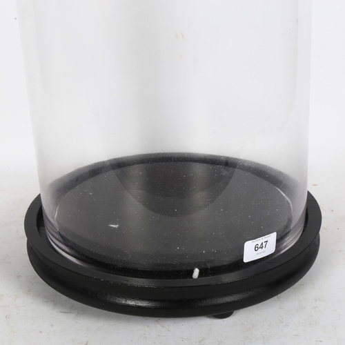 647 - A large modern glass dome on wooden base, height including base 75cm