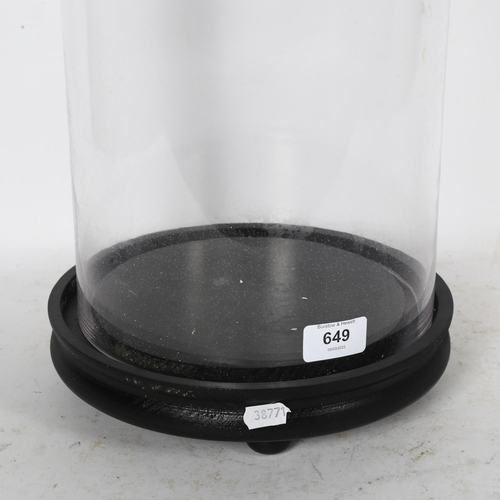 649 - A modern glass dome on wooden base, height including base 56cm