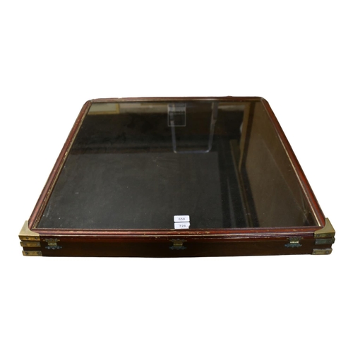 658 - A large table-top jewellery display cabinet, brass mounted with sloped lid, 75cm x 77cm