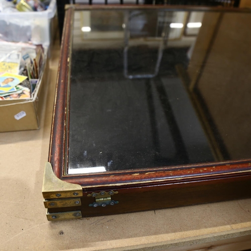 658 - A large table-top jewellery display cabinet, brass mounted with sloped lid, 75cm x 77cm