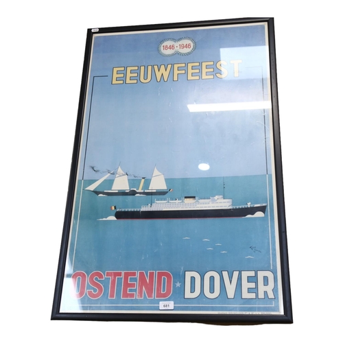 681 - Vintage poster commemorating 100 years Ferry Service Eeuwfeest, Ostend-Dover, published by Drukkerij... 