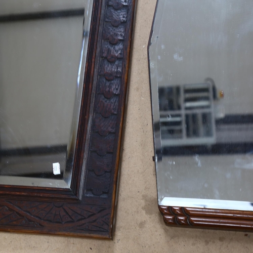 682 - A carved oak framed bevel-edge wall mirror, H49cm, and an Art Deco wall mirror