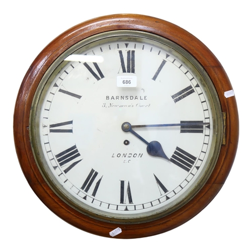 686 - A mahogany-framed wall clock by Barnsdale, 3 Newman's Court, London EC, diameter overall 44cm