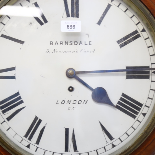 686 - A mahogany-framed wall clock by Barnsdale, 3 Newman's Court, London EC, diameter overall 44cm