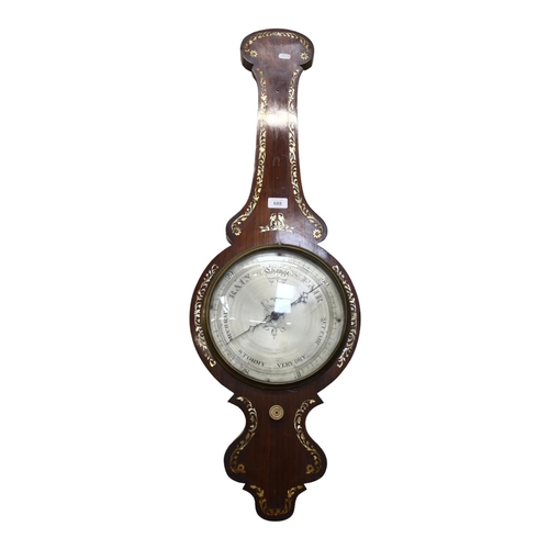 688 - A large size Regency rosewood and mother-of-pearl inlaid barometer, H102cm