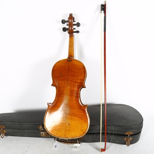 692 - NATCH HOPF - a Vintage German violin, no labels, but markings on the reverse body of the violin, vio... 