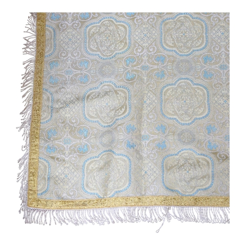 697 - A Middle Eastern silvered thread wall hanging/throw, with floral pattern, 130cm square