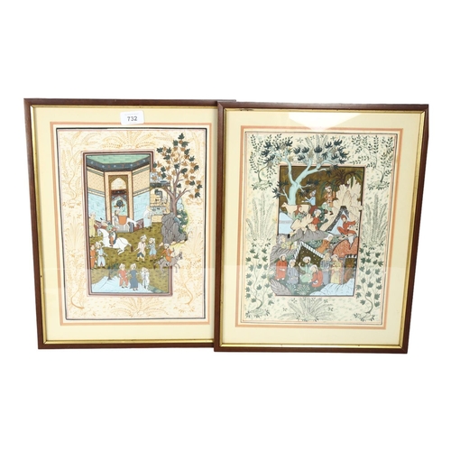 732 - A pair of watercolours, Eastern figures, framed, H44cm overall