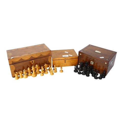 737 - 2 inlaid boxes, and a boxed chess set, King height 7cm