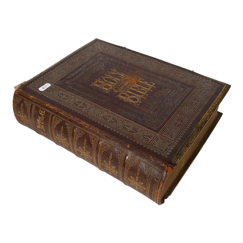 744 - A Victorian leather and gilt-bound family Bible, by the late Rev. John Brown, with numerous colour p... 