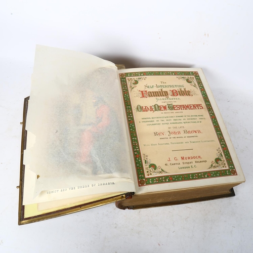 744 - A Victorian leather and gilt-bound family Bible, by the late Rev. John Brown, with numerous colour p... 