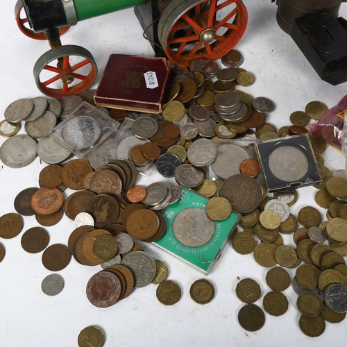 745 - A stationary steam engine, a Welsh Thomas & Williams miner's lamp, 21cm, and a collection of British... 