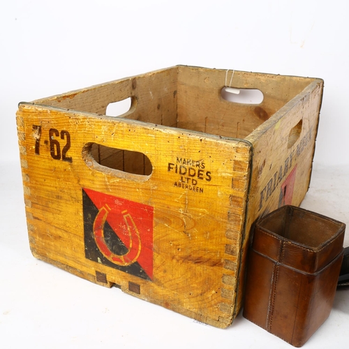 750 - A Friary Meux advertising beer crate, a leather box and cover, a cut-throat razor, and miniature Gui... 