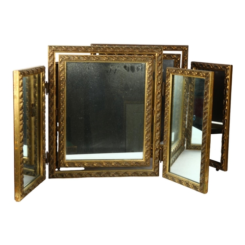 752 - A pair of Vintage triple dressing table mirrors, with moulded gilded frames, H50cm