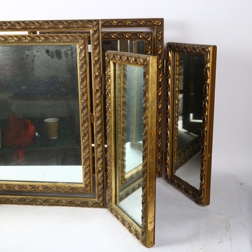 752 - A pair of Vintage triple dressing table mirrors, with moulded gilded frames, H50cm