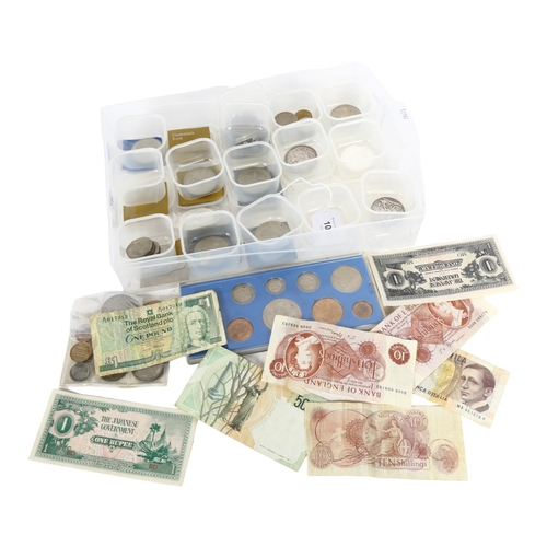 773 - A cased set of British pre-decimal coinage and other coins, and various banknotes, and 2 Victorian c... 