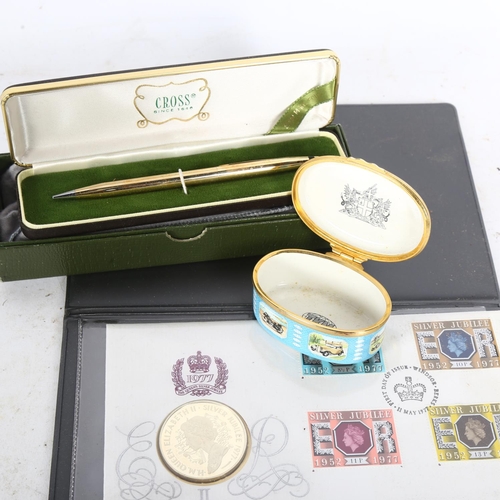 774 - An Elizabeth II 1977 silver-gilt medallic First Day Cover coin and stamps, in original case, a Cross... 