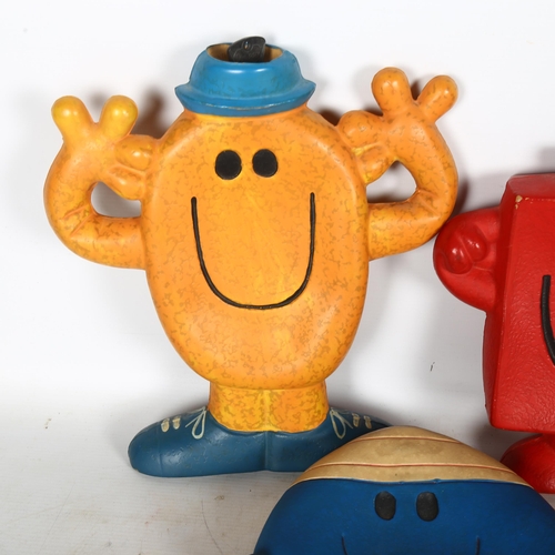 558 - 3 Mister Men original 1981 Vintage hot water bottles with stopper, Mr Bump, Mr Tickle, and Mr Strong... 